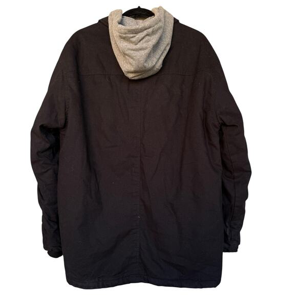 Wrangler Workwear Jacket Mens Large Black Hooded Canvas Quilted Lined Shacket - Picture 2 of 8